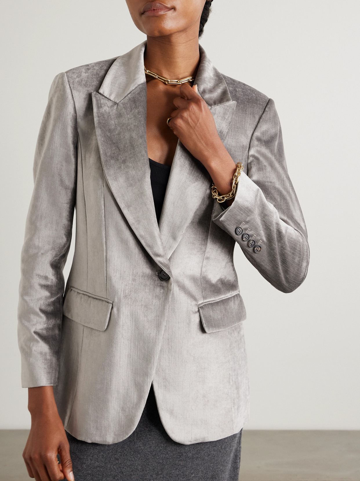 Brunello Cucinelli Cotton-blend Velvet Blazer In Silver