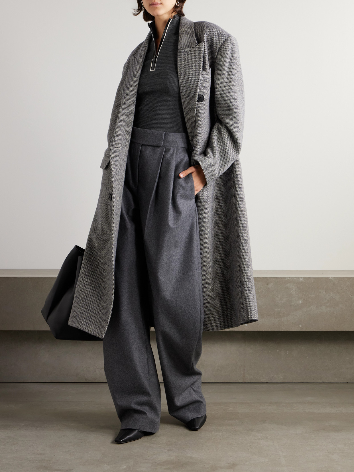 Brunello Cucinelli Bead-embellished Ribbed Wool Turtleneck Top In Gray