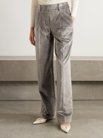 Brunello Cucinelli Pleated cotton-blend velvet wide-leg pants
