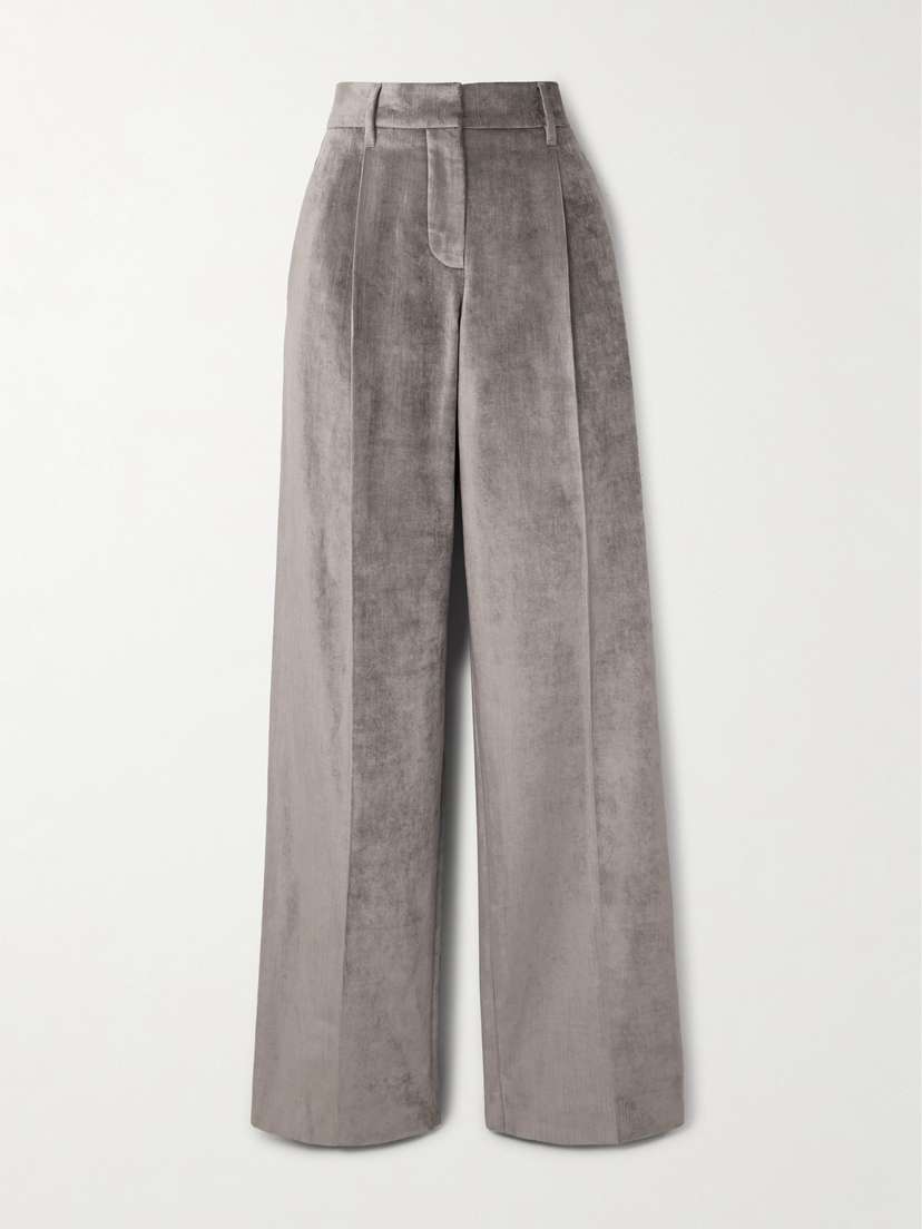 Brunello Cucinelli Pleated Cotton-blend Velvet Wide-leg Pants