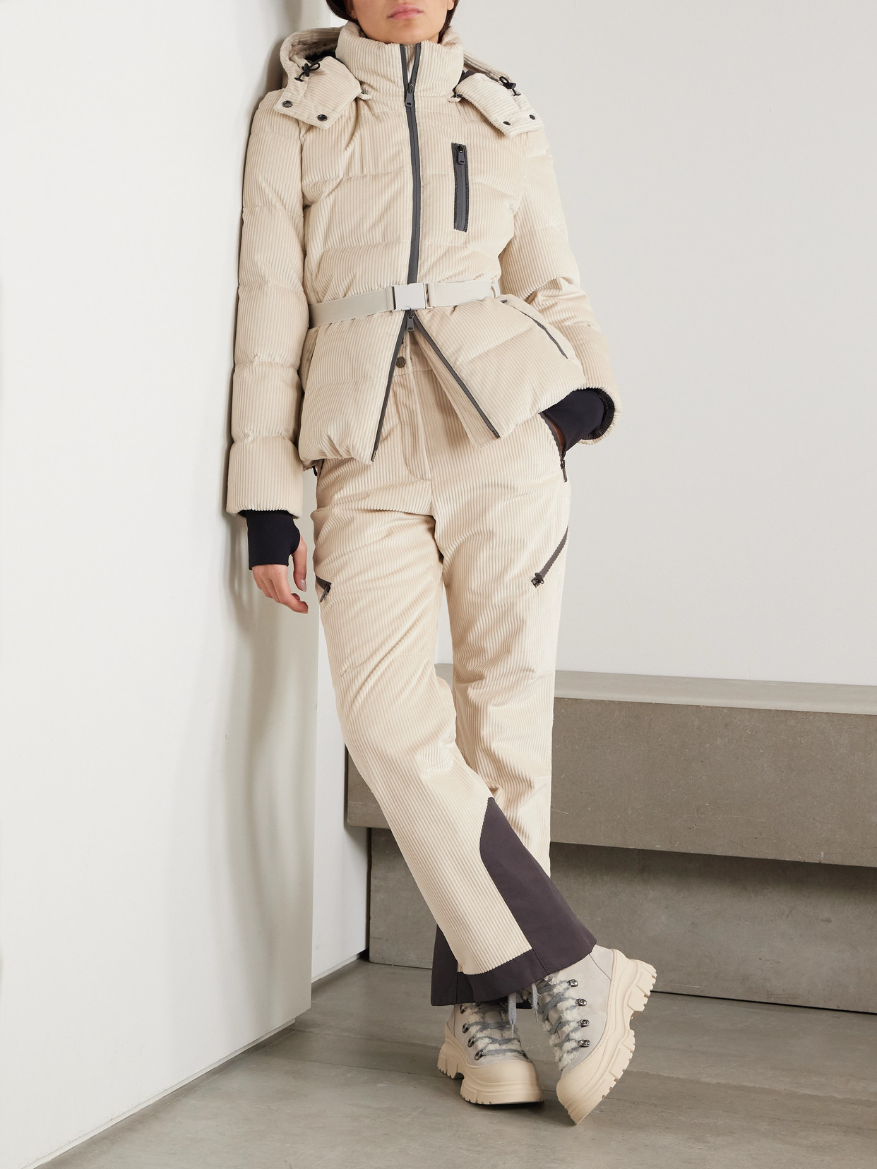 BRUNELLO CUCINELLI PADDED COTTON-CORDUROY FLARED SKI PANTS