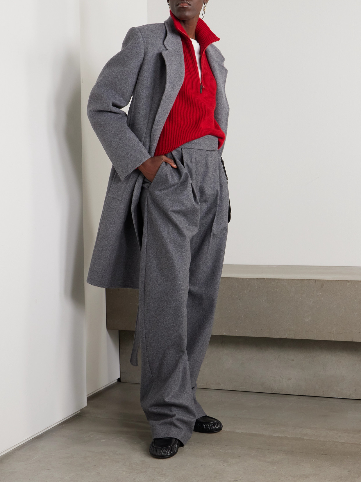 Brunello Cucinelli Bead-embellished Turtleneck Ribbed Cashmere Polo Sweater In Red