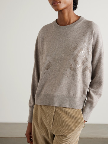 Brunello Cucinelli Sequin-embellished wool, cashmere and silk-blend sweater