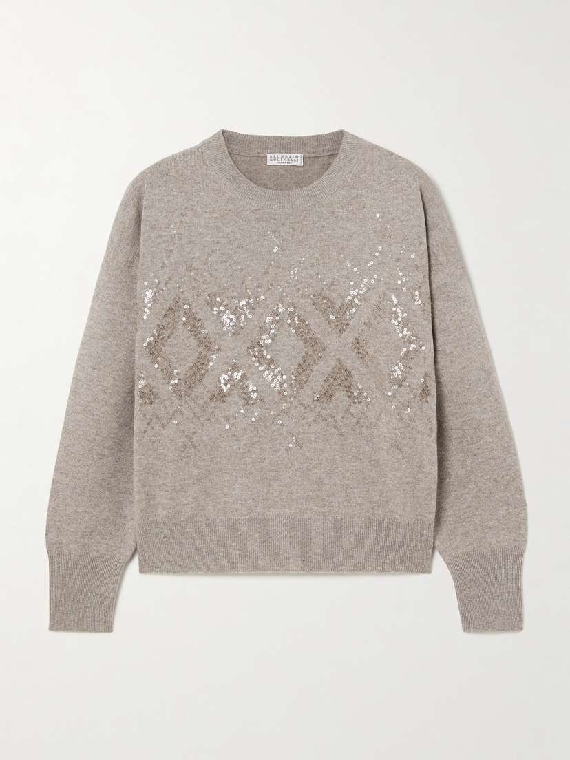Brunello Cucinelli Sequin-embellished Wool, Cashmere And Silk-blend Sweater