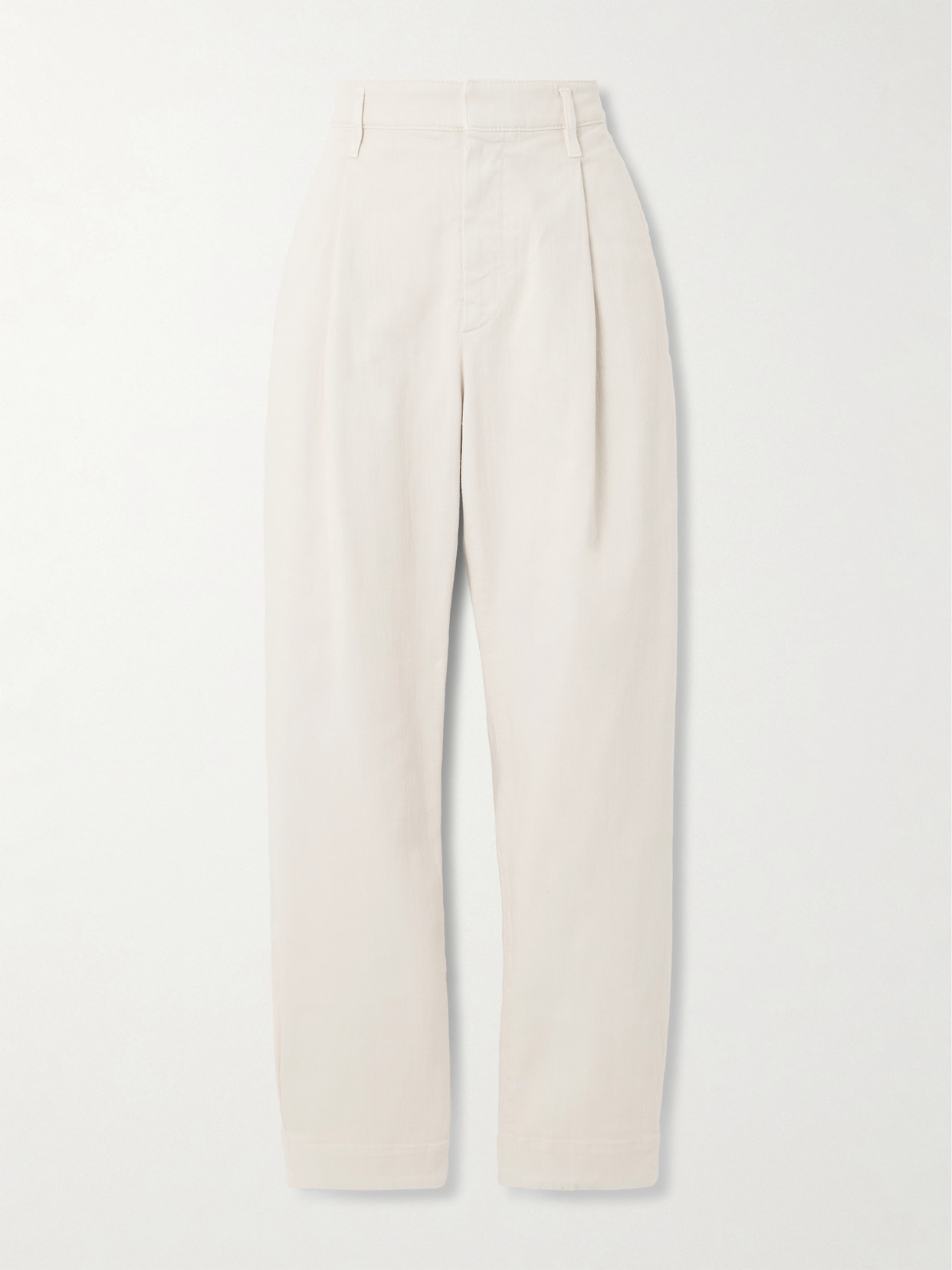 Brunello Cucinelli Pleated Cotton-blend Twill Tapered Pants In Ecru