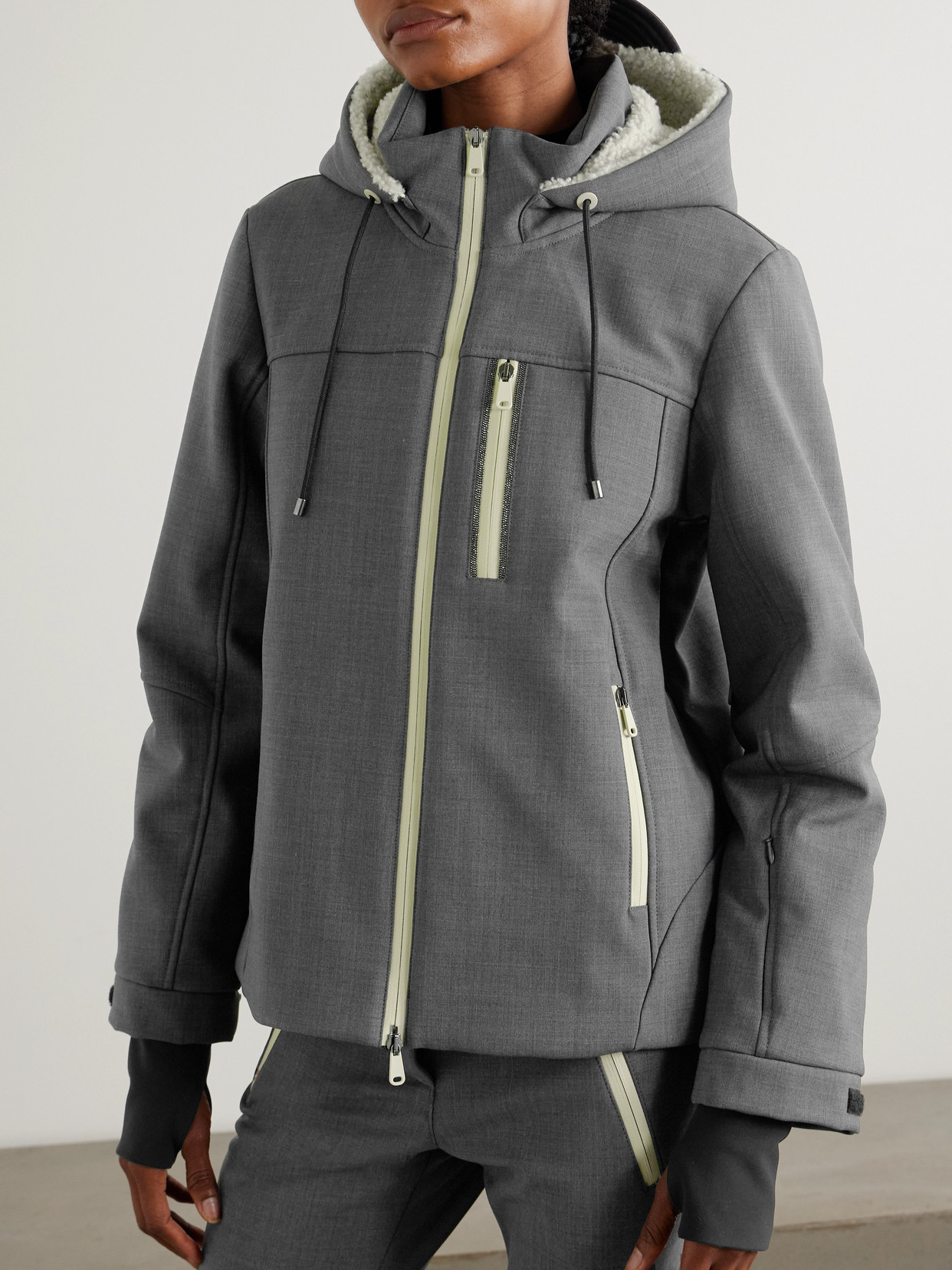 Brunello Cucinelli Shearling-trimmed Wool-blend Jacket In Gray