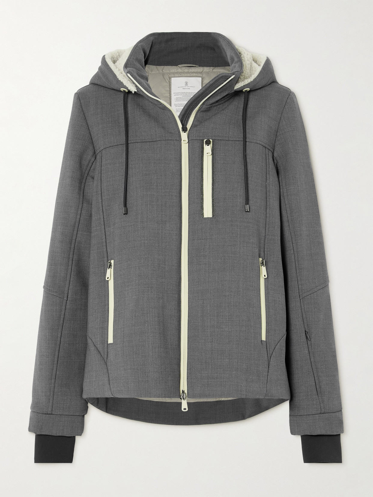 Brunello Cucinelli Shearling-trimmed Wool-blend Jacket In Gray