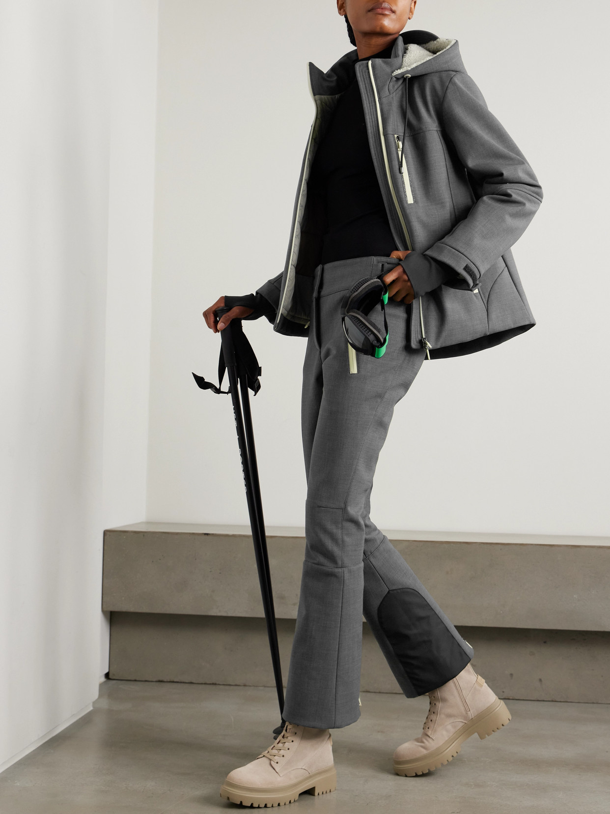Brunello Cucinelli Shearling-trimmed Wool-blend Jacket In Gray