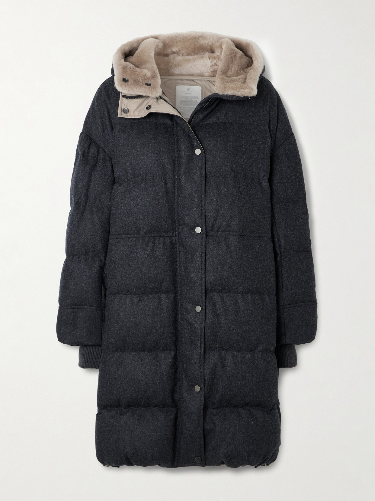 Brunello Cucinelli Hooded Faux Fur-trimmed Quilted Wool Down Coat In Gray