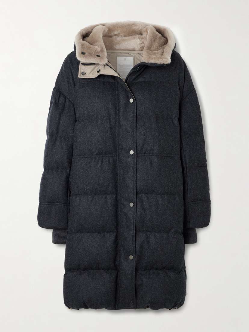 Brunello Cucinelli Hooded Faux Fur-trimmed Quilted Wool Down Coat