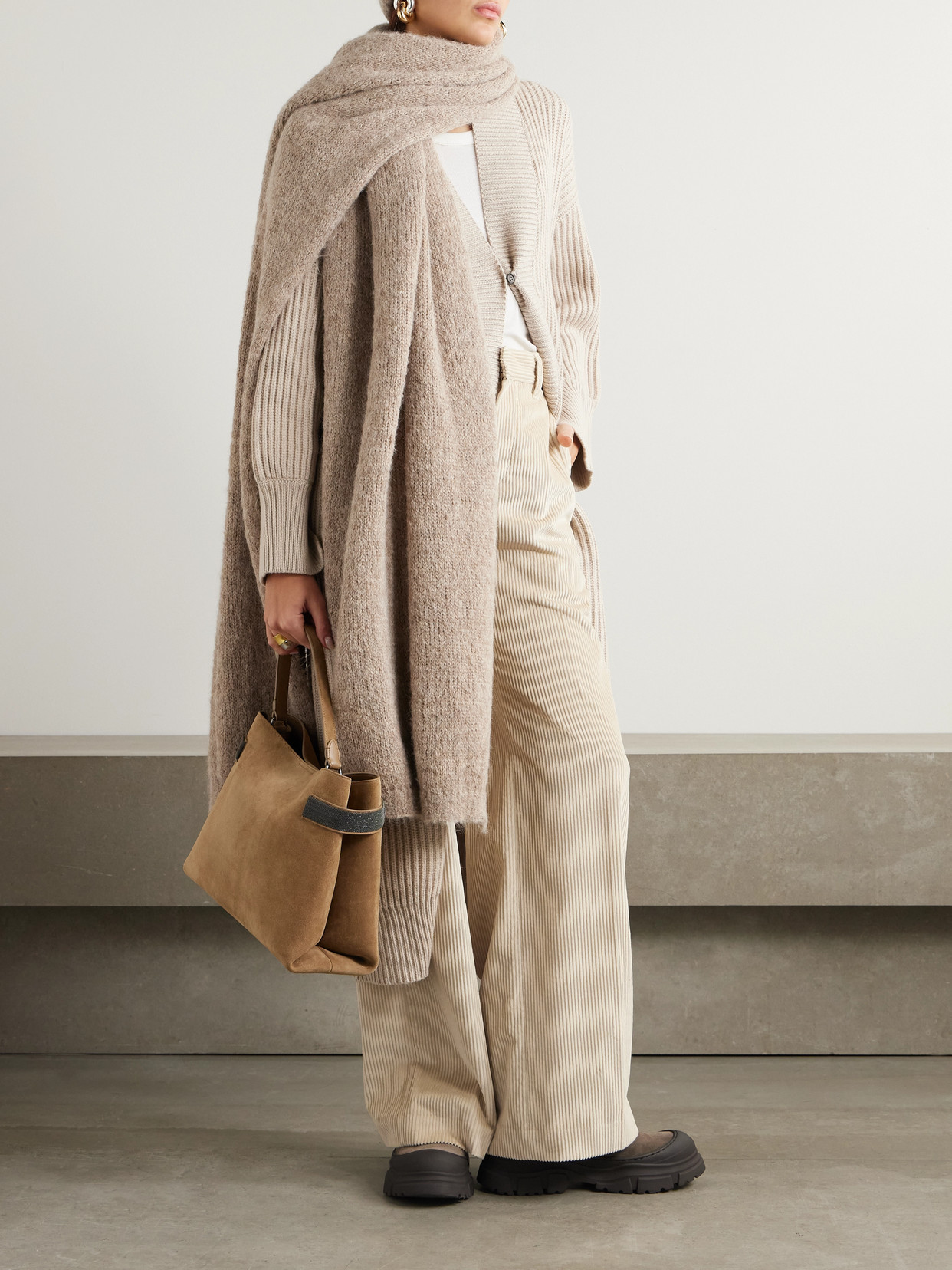Brunello Cucinelli Cotton-corduroy Wide-leg Pants In Ivory