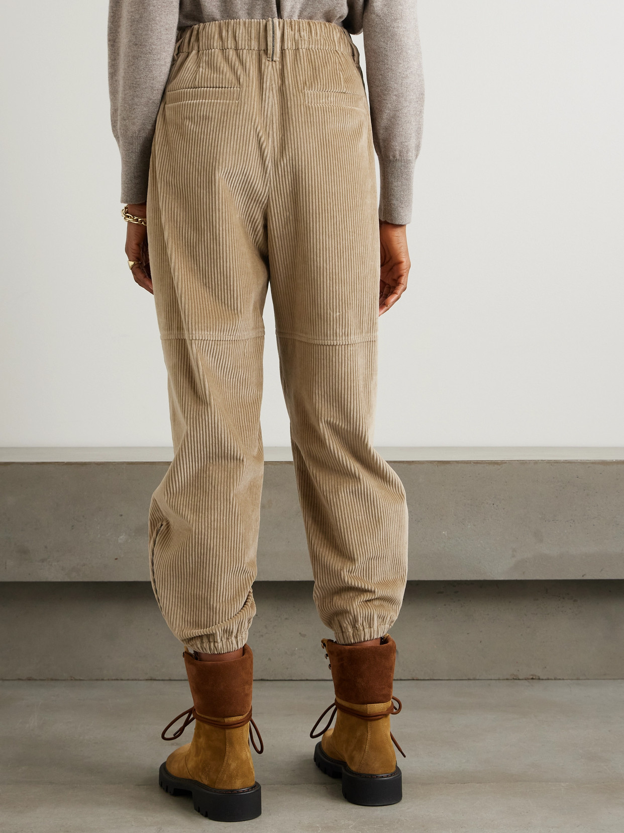 Brunello Cucinelli Zip-embellished Cotton-corduroy Tapered Cargo Pants In Brown