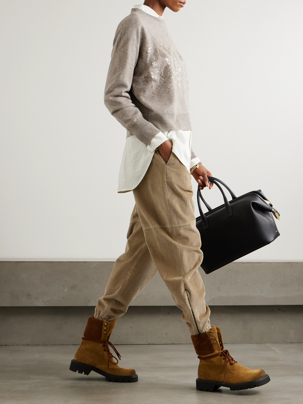 Brunello Cucinelli Zip-embellished Cotton-corduroy Tapered Cargo Pants In Brown