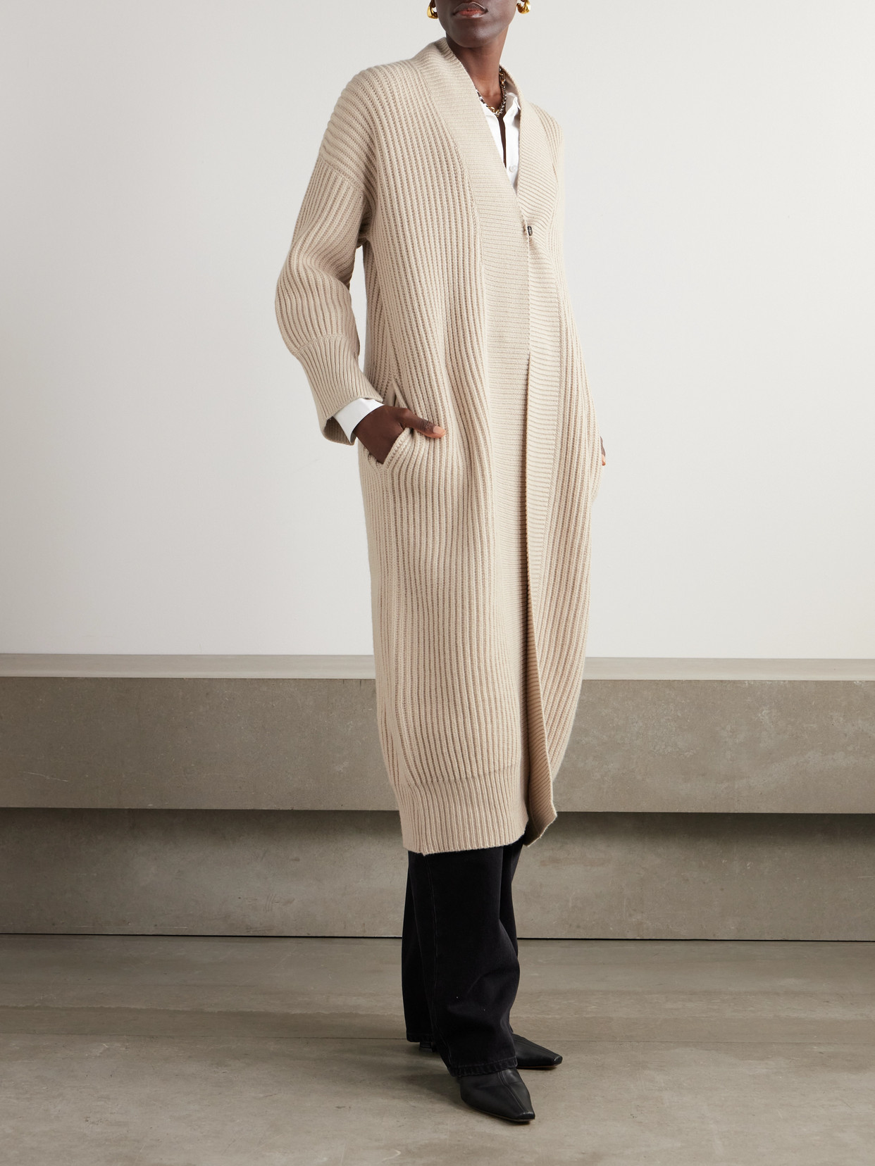 Brunello Cucinelli Ribbed Wool, Cashmere And Silk-blend Cardigan In Neutrals
