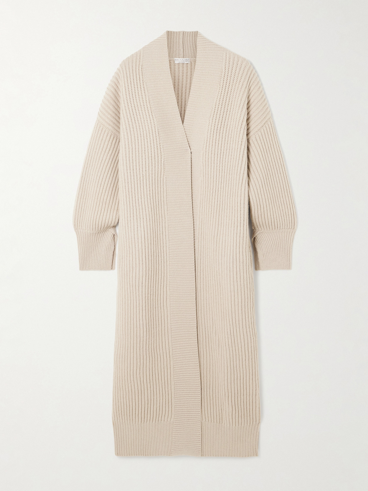 Brunello Cucinelli Ribbed Wool, Cashmere And Silk-blend Cardigan In Neutrals