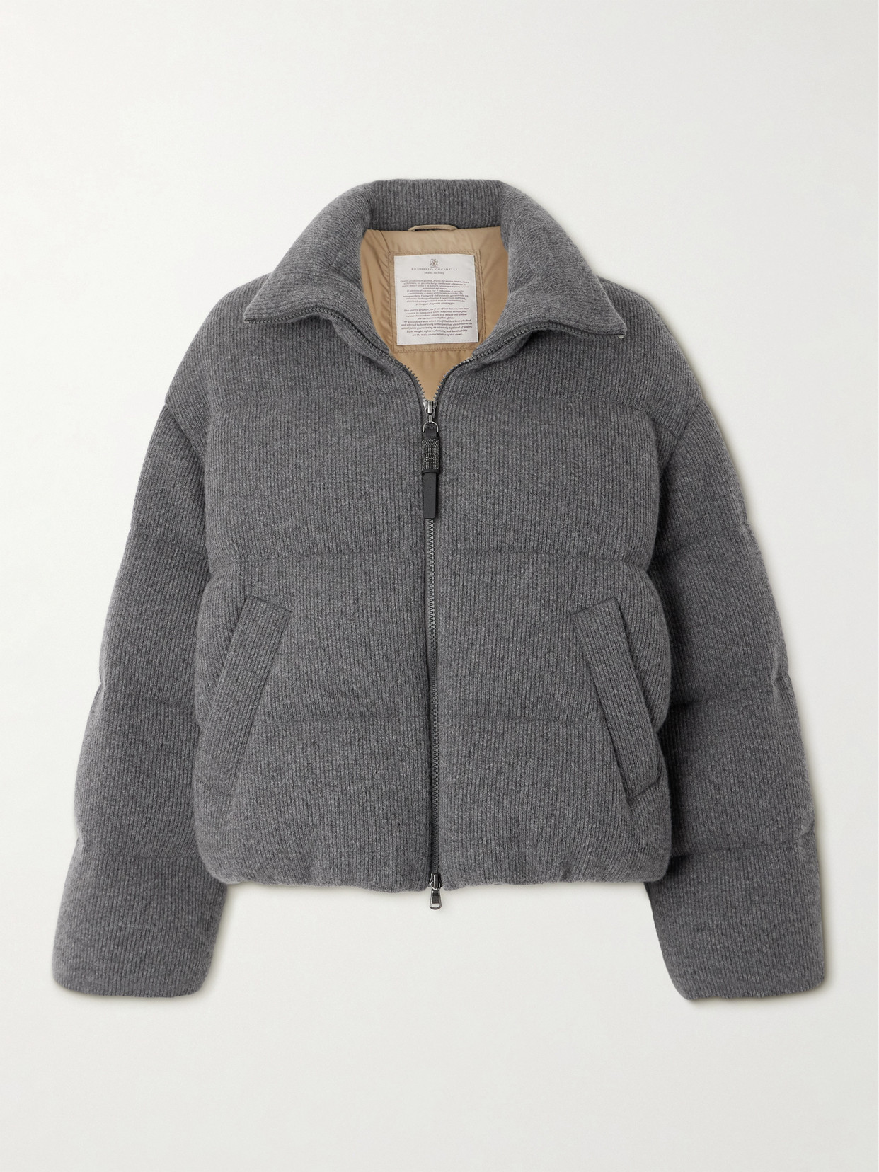 Brunello Cucinelli Padded Ribbed-cashmere Jacket In Gray