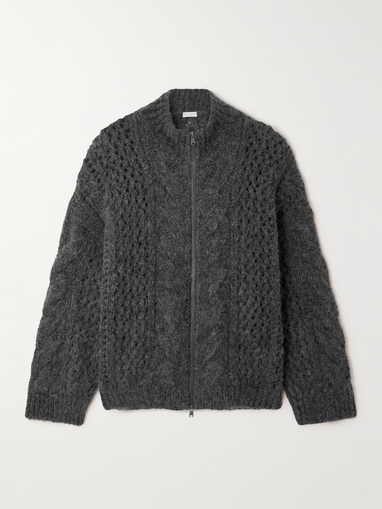 Brunello Cucinelli - Open And Cable-knit Alpaca-blend Cardigan - Dark gray
