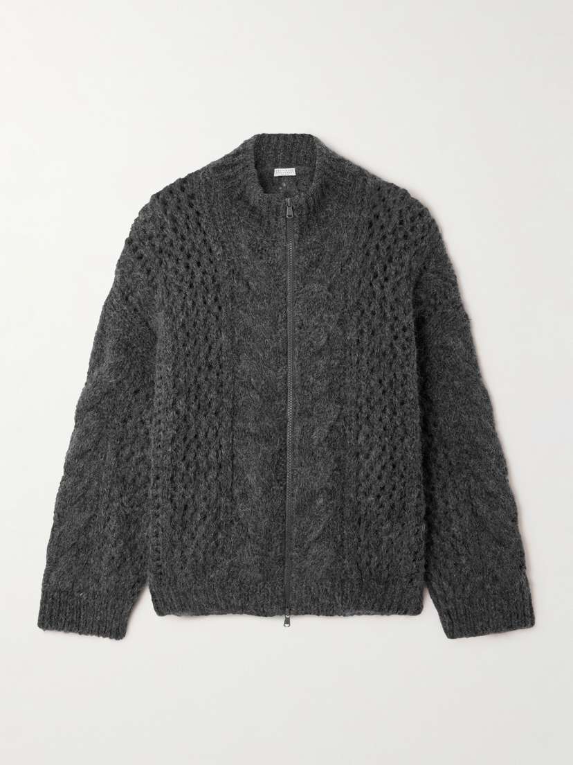 Brunello Cucinelli Open And Cable-knit Alpaca-blend Cardigan