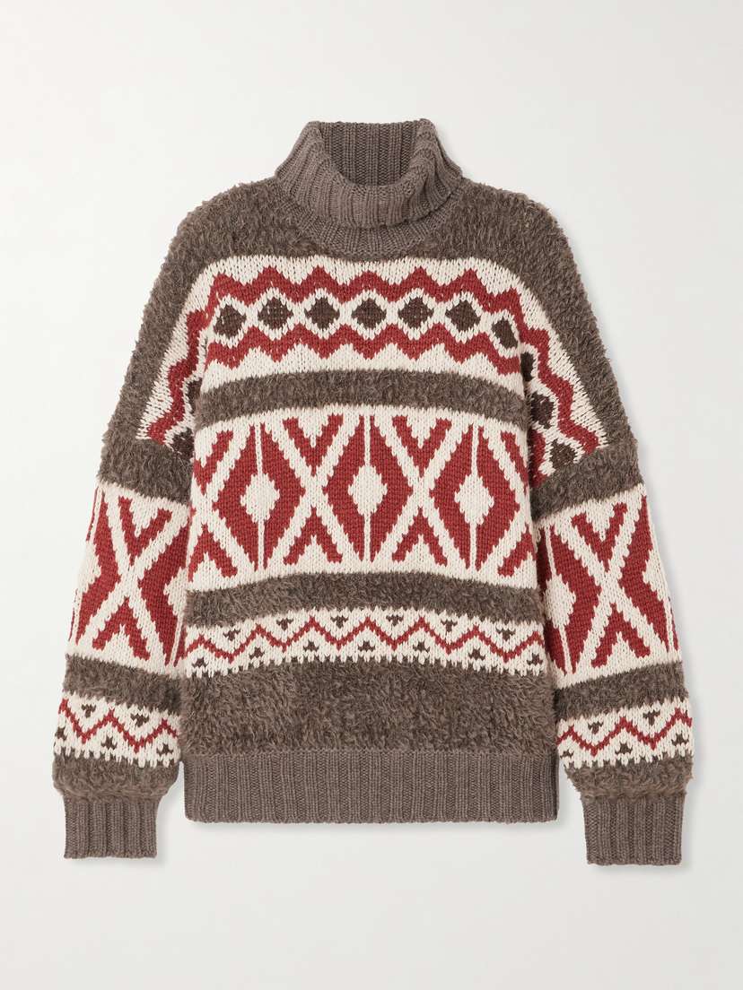 Brunello Cucinelli Paneled Jacquard-knit Wool And Cashmere-blend And Mohair-blend Turtleneck Sweater