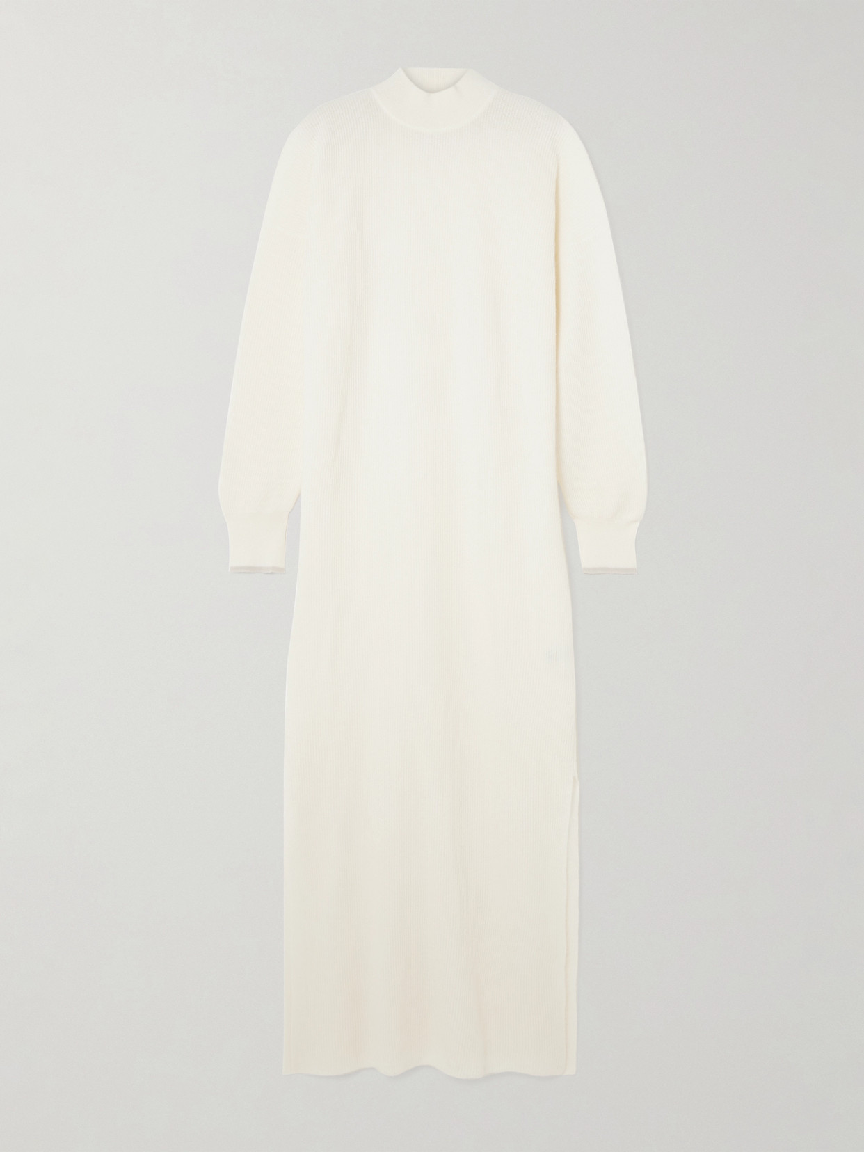 Brunello Cucinelli Ribbed Alpaca And Cotton-blend Midi Dress In Off-white