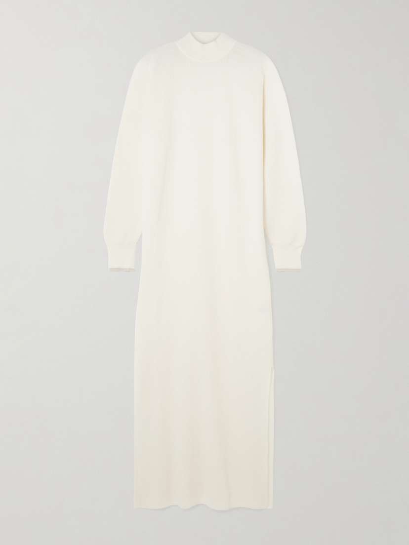 Brunello Cucinelli Ribbed Alpaca And Cotton-blend Midi Dress