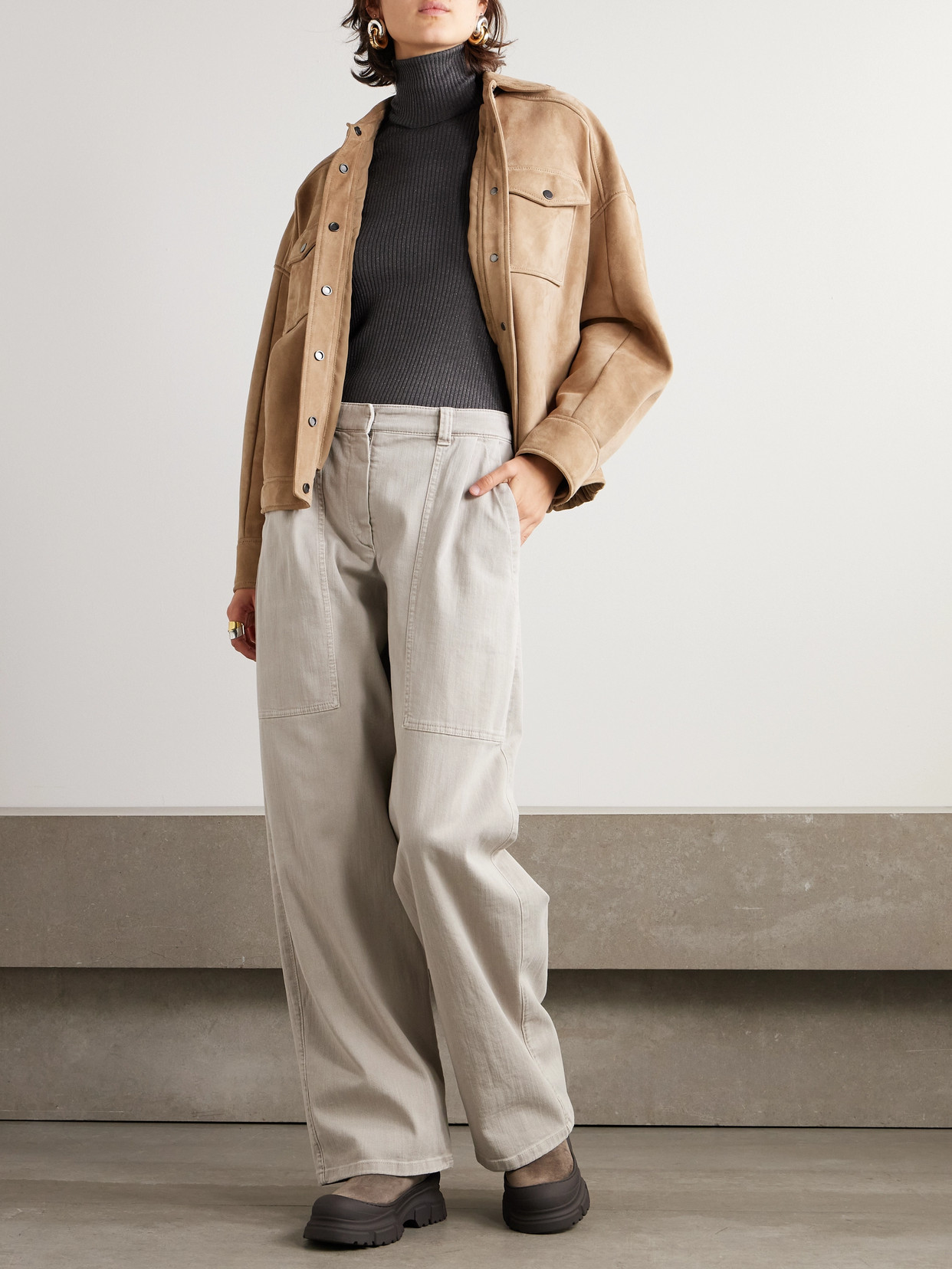 Brunello Cucinelli Suede Jacket In Neutrals