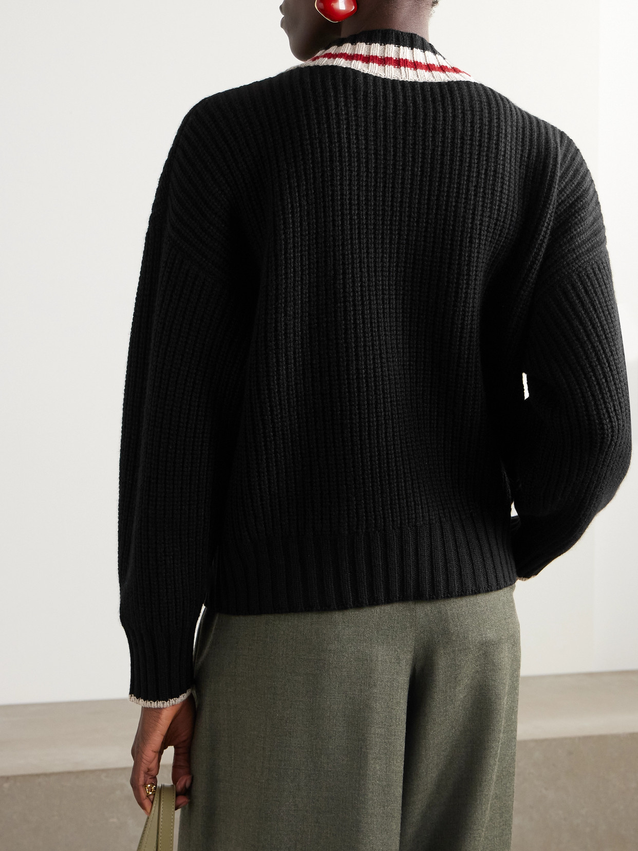 Brunello Cucinelli Ribbed Striped Cashmere Sweater In Black