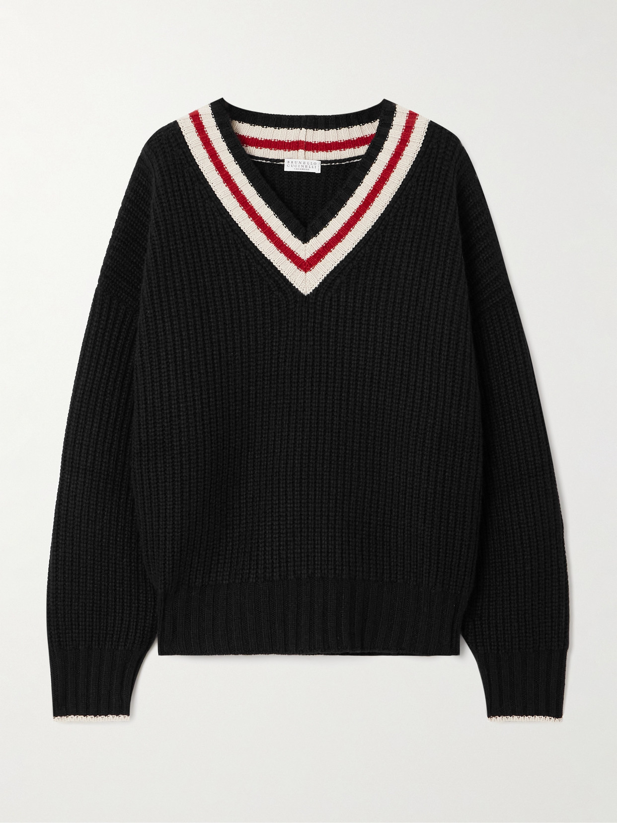 Brunello Cucinelli Ribbed Striped Cashmere Sweater In Black