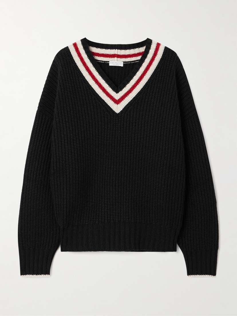 Brunello Cucinelli Ribbed Striped Cashmere Sweater