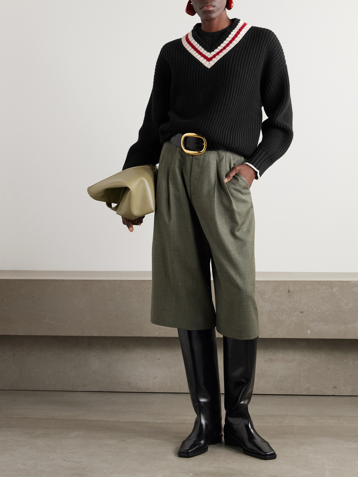 Brunello Cucinelli Ribbed Striped Cashmere Sweater In Black