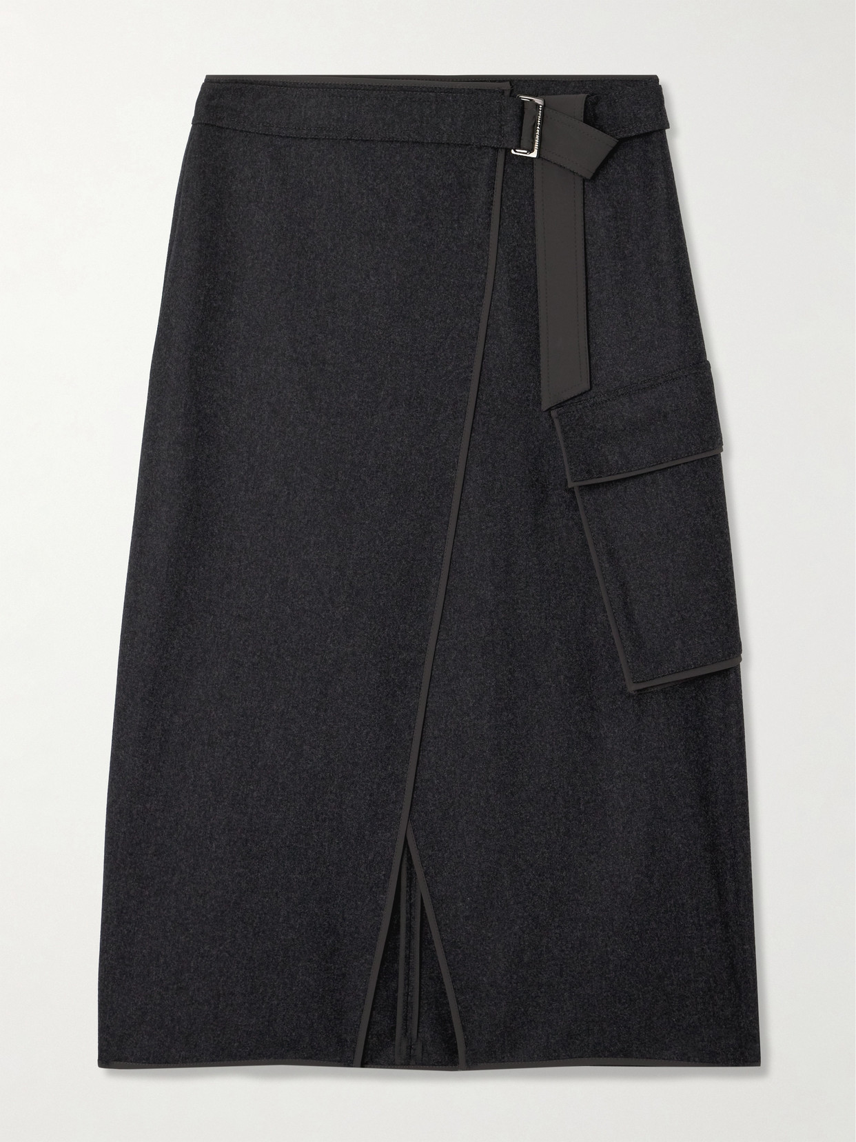 Brunello Cucinelli Shell-trimmed Wool-felt Wrap Midi Skirt In Gray
