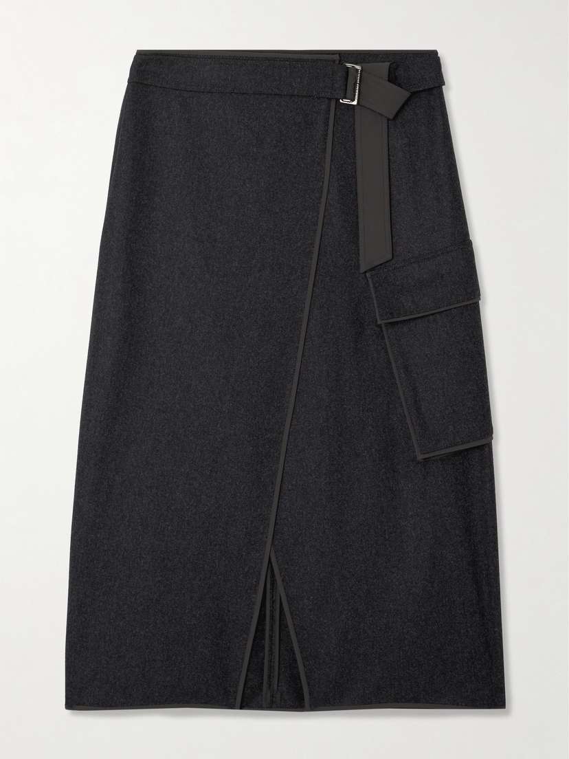 Brunello Cucinelli — Shell-trimmed wool-felt wrap midi skirt