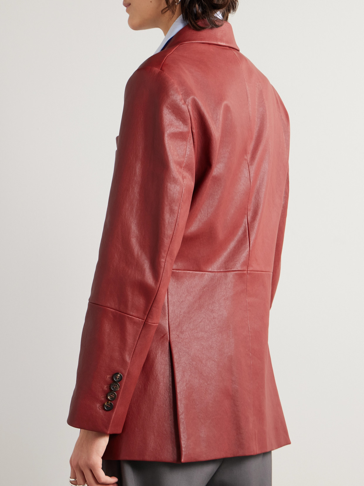 Brunello Cucinelli Natural Leather Blazer With Monili In Red