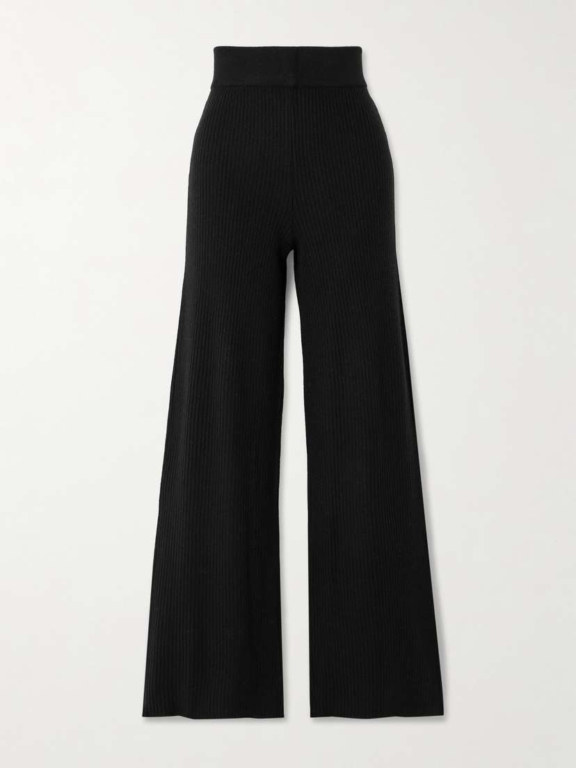 Le Kasha Banvir Ribbed Organic Cashmere Wide-leg Pants