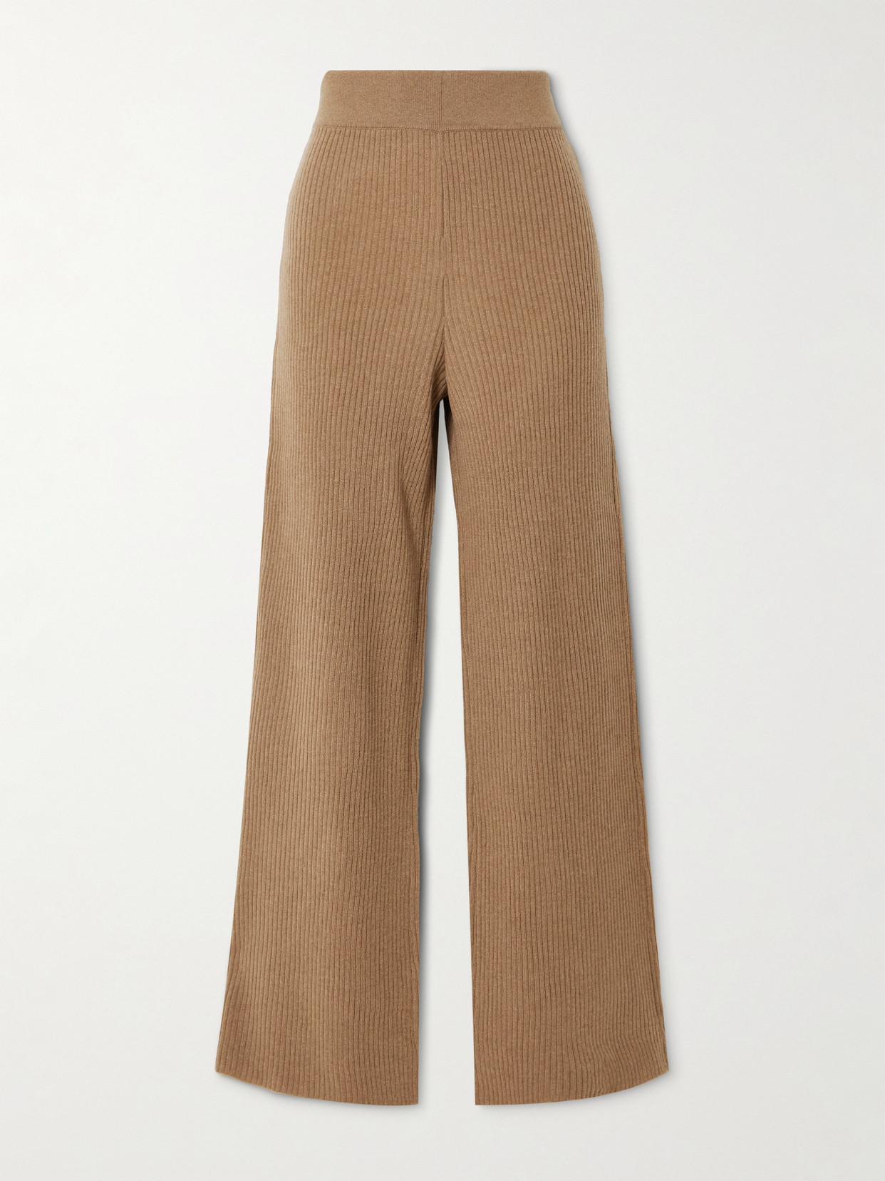 Le Kasha Banvir Ribbed Organic Cashmere Wide-leg Pants In Brown