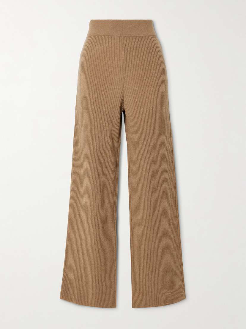 Le Kasha Banvir Ribbed Organic Cashmere Wide-leg Pants