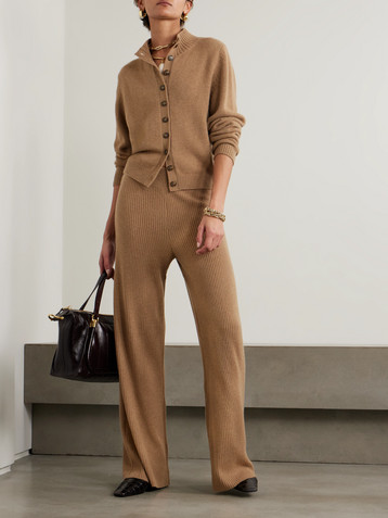 Le Kasha Banvir ribbed organic cashmere wide-leg pants