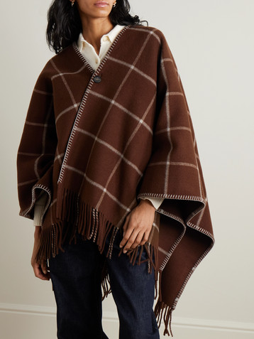 Purdey Welbeck fringed whipstitched-trimmed checked wool and cashmere-blend cape