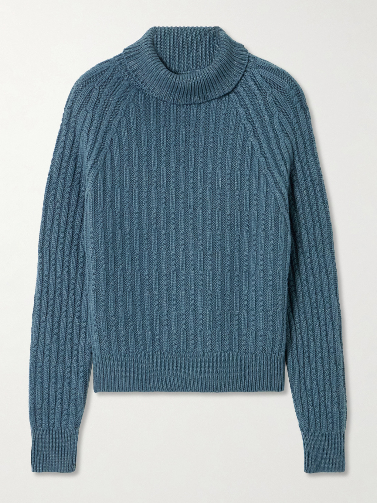 Purdey Annabel Cable-knit Cashmere Turtleneck Jumper In Blue