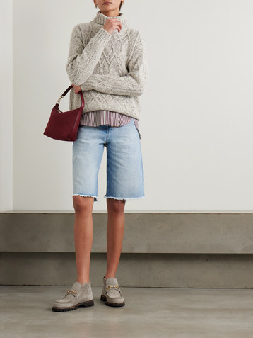 Purdey Cable-knit wool and cashmere-blend turtleneck sweater