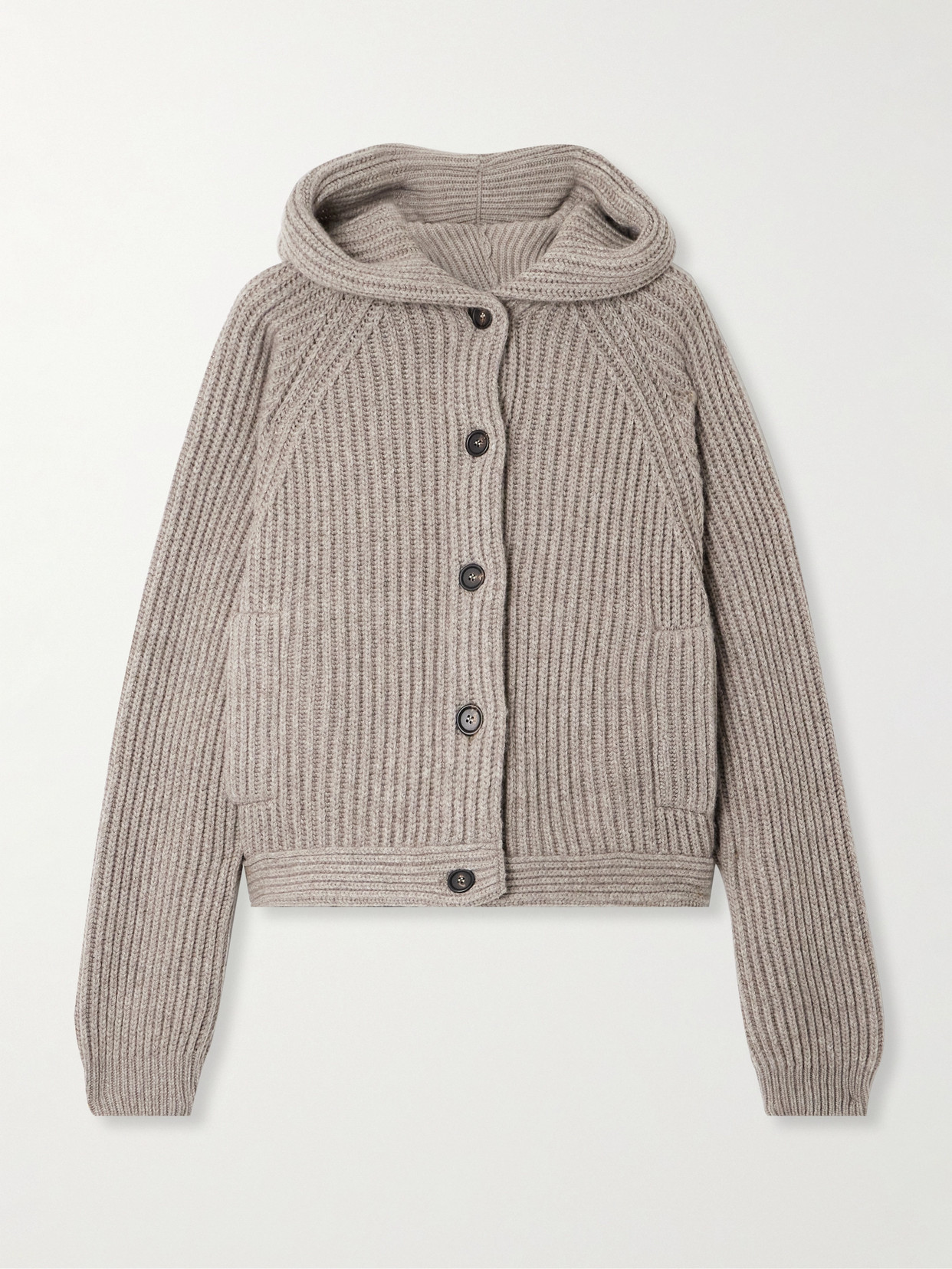 Brunello Cucinelli - Hooded Ribbed Cashmere Cardigan - Brown