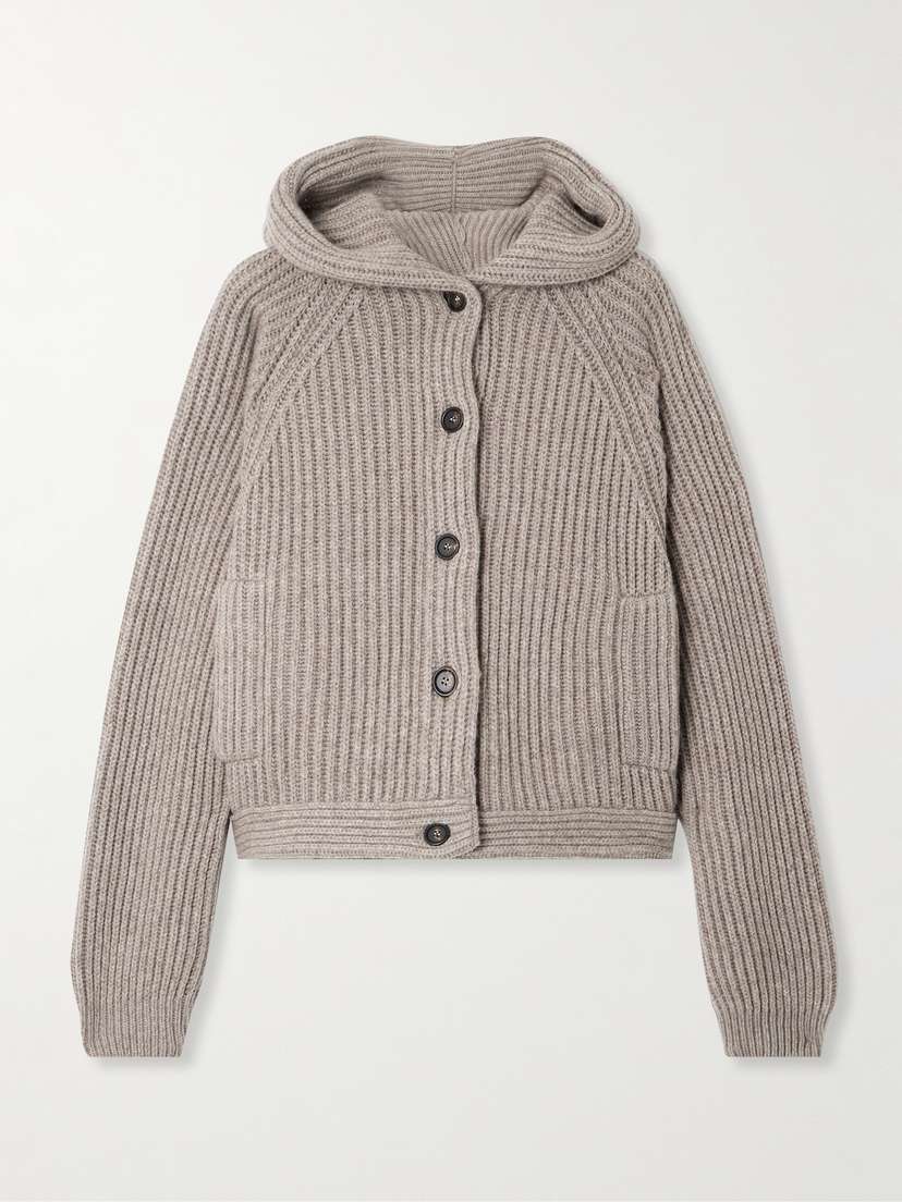 Brunello Cucinelli Hooded Ribbed Cashmere Cardigan