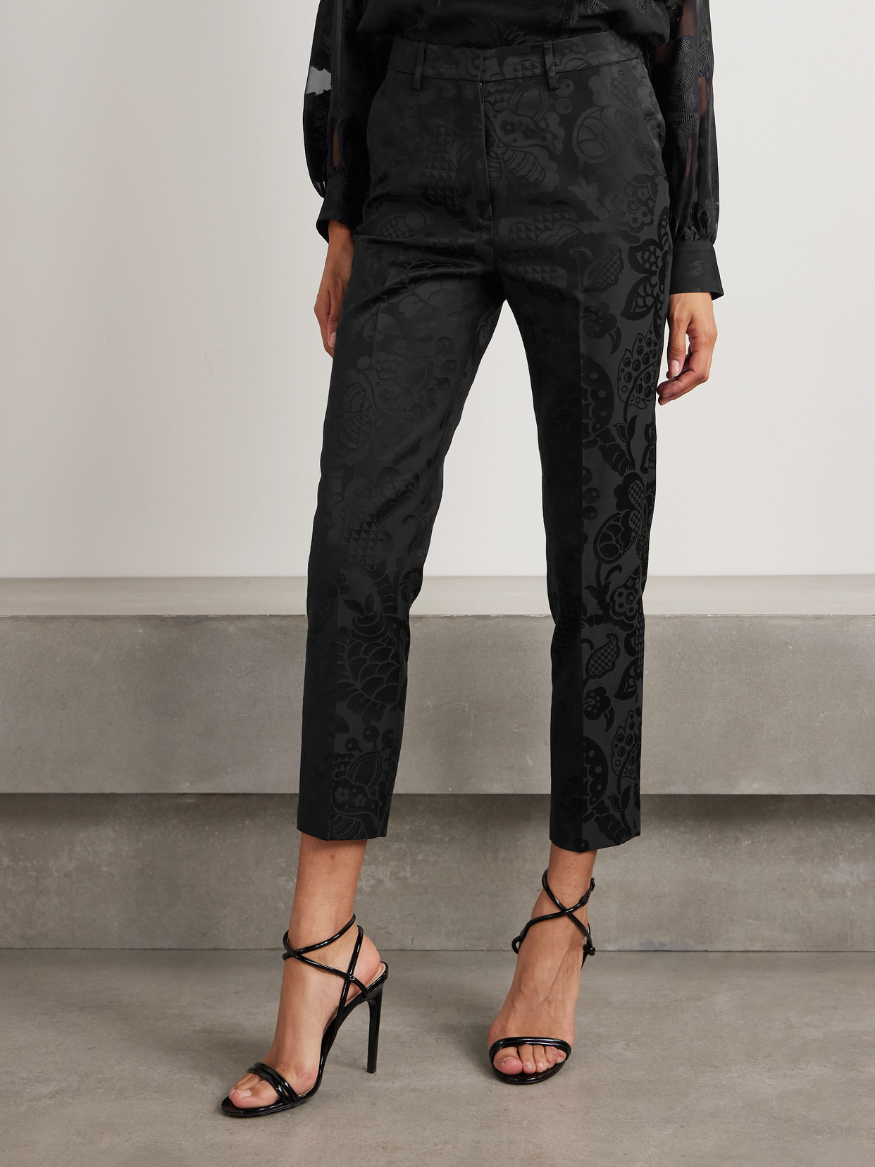 Etro Cotton-blend Jacquard Tapered Pants In Black