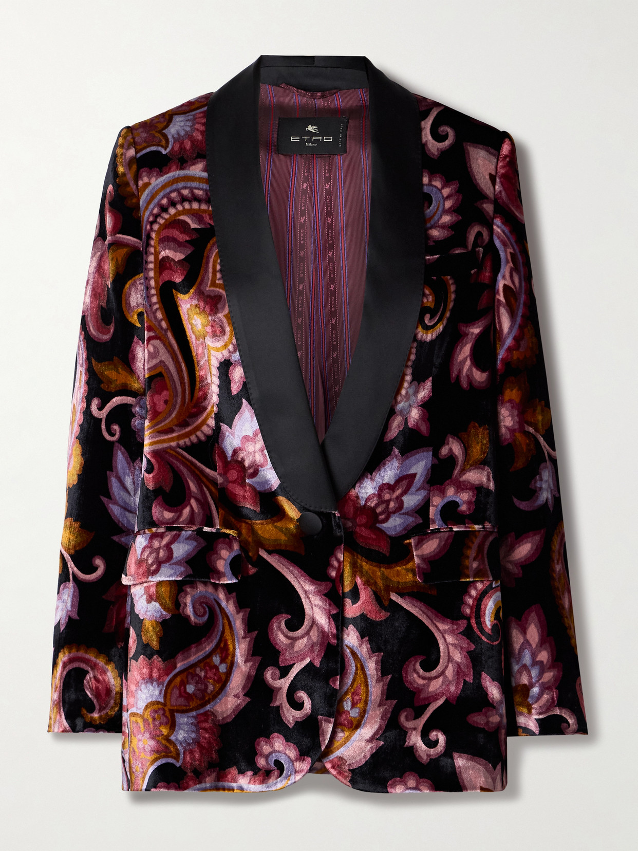 Etro - Satin-trimmed Paisley-print Velvet Blazer - Black