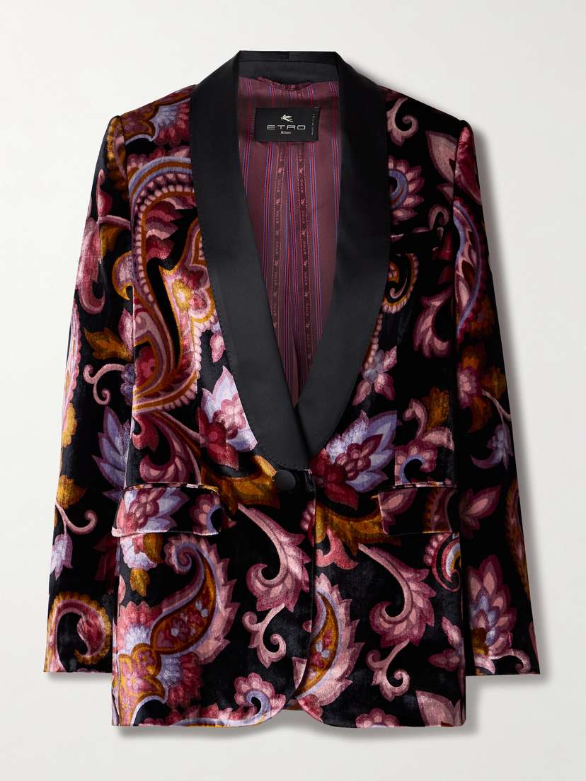 Etro Satin-trimmed Paisley-print Velvet Blazer