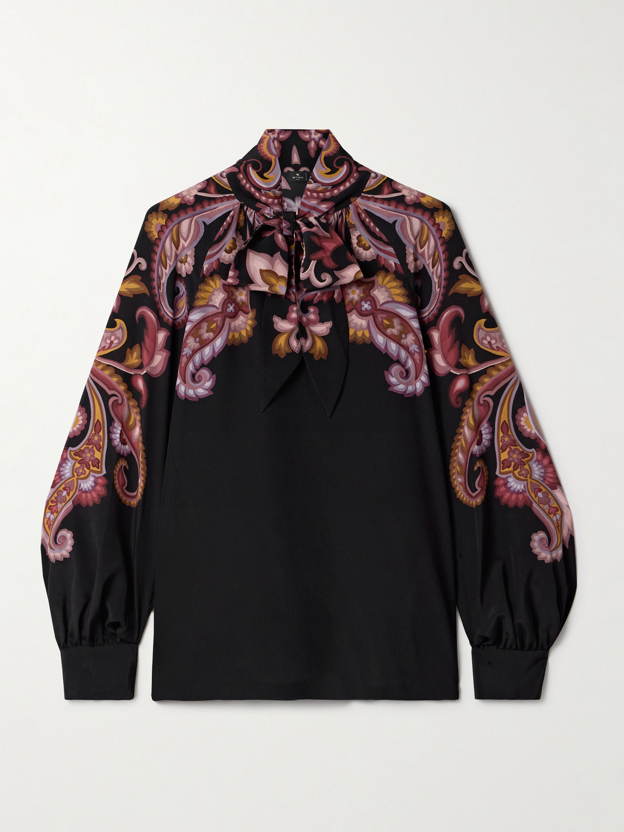 Etro Pussy-bow Paisley-print Silk Blouse In Black