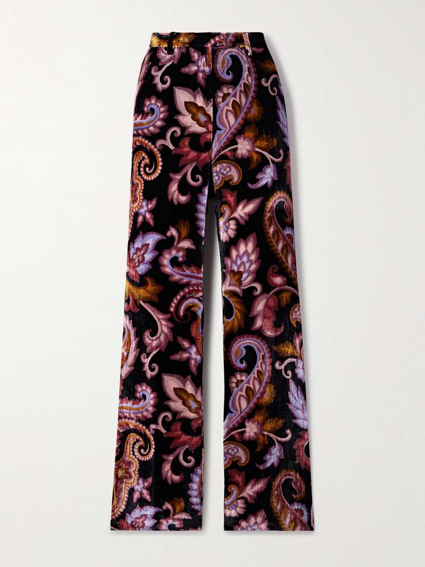 Etro Paisley-print Velvet Straight-leg Pants