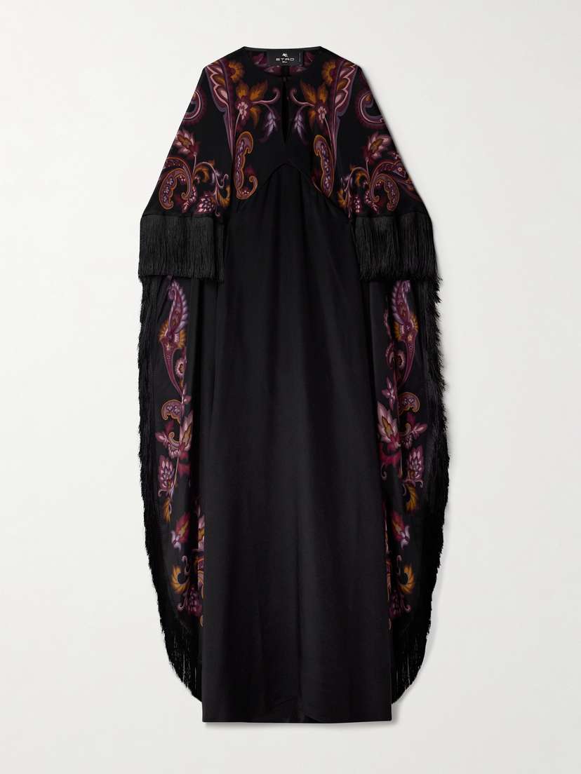 Etro Cape-effect Fringed Paisley-print Silk Gown