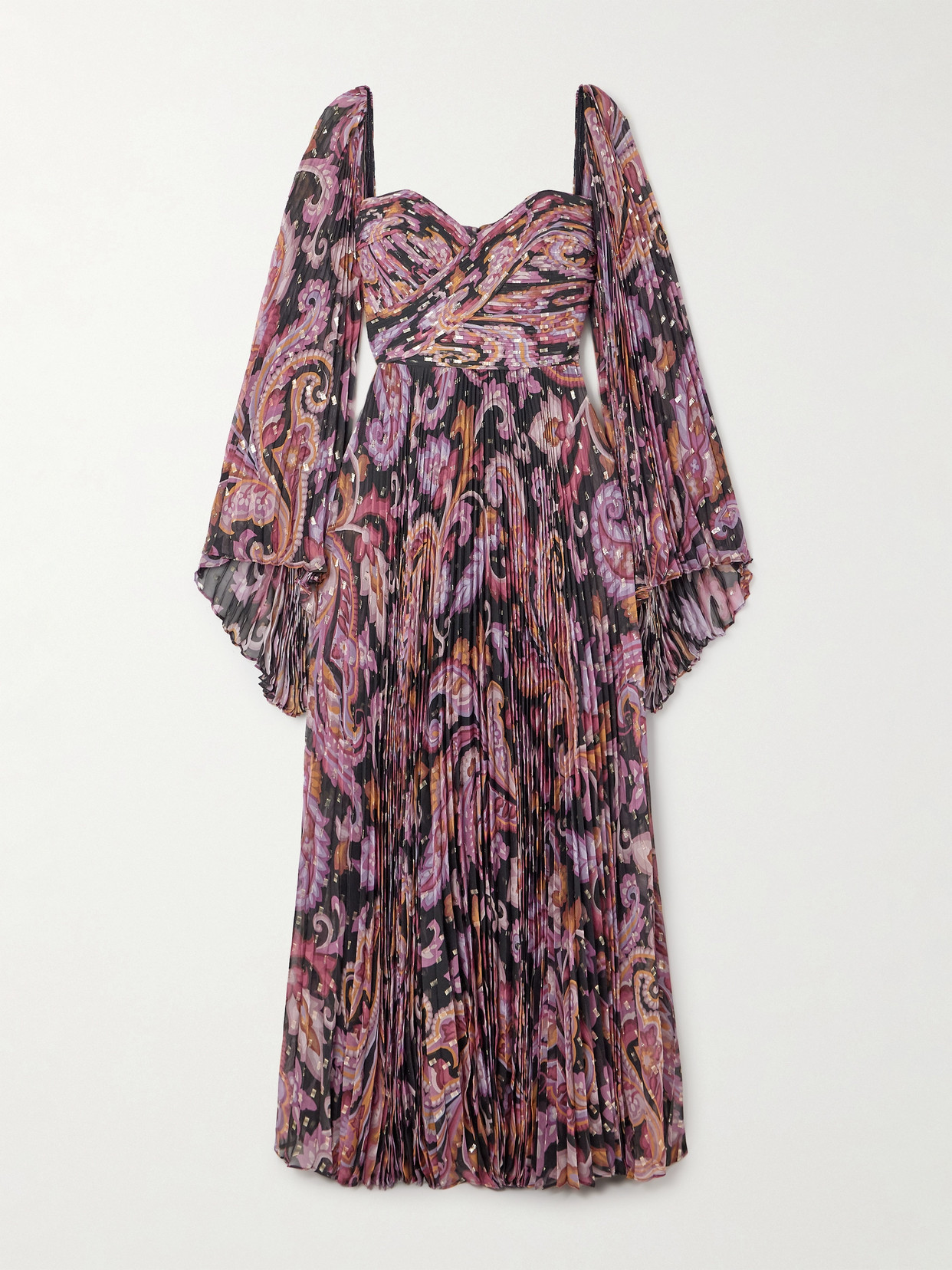 Etro - Printed Metallic Plissé Silk-blend Fil Coupe Gown - Pink