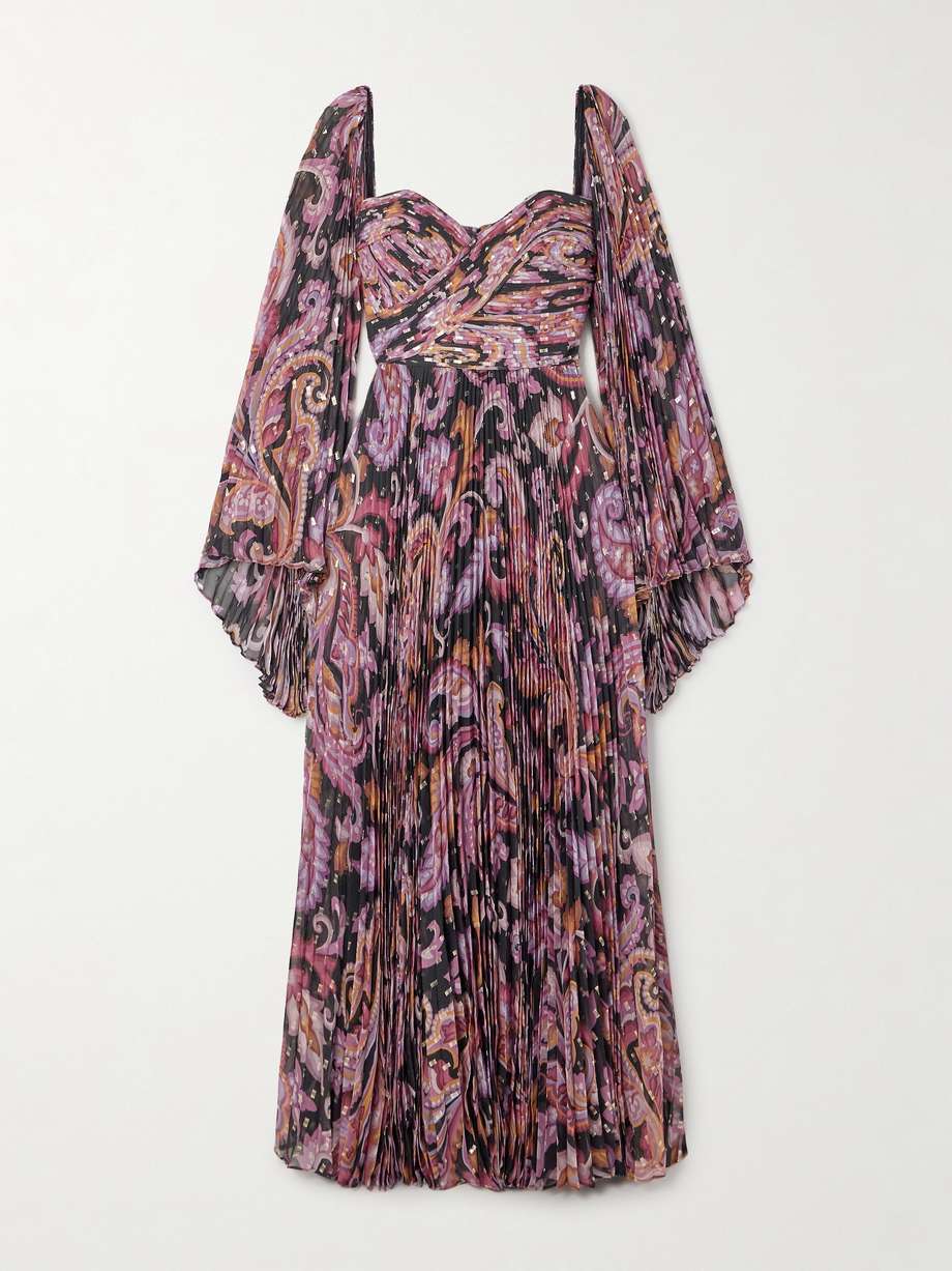 printed metallic plissé silk-blend fil coupe gown